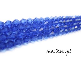 Koraliki szklane niebieskie bicone   4 mm sznur